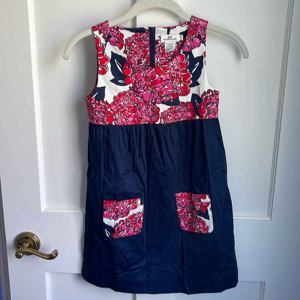 Vineyard Vines Girls Floral Dress - colors: navy, pink, red, white - size: 7 Y